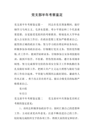 党支部半年考察鉴定