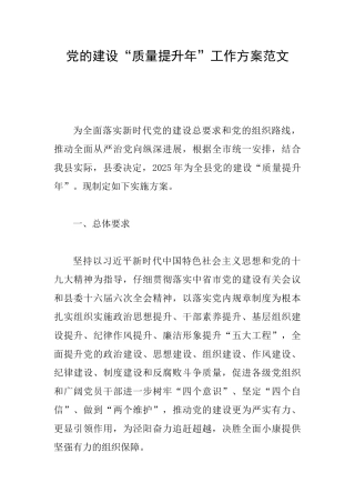 党的建设“质量提升年”工作方案范文