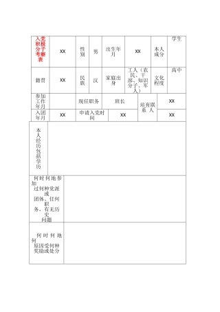 入党积极分子考察表