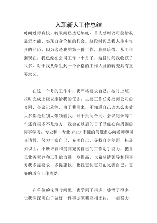 入职新人工作总结