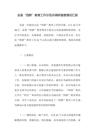 全县“四群”教育工作示范点调研督查情况汇报