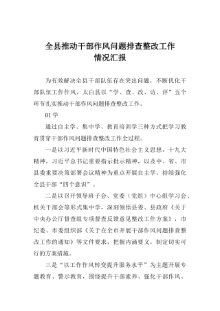 全县推进干部作风问题排查整改工作情况汇报