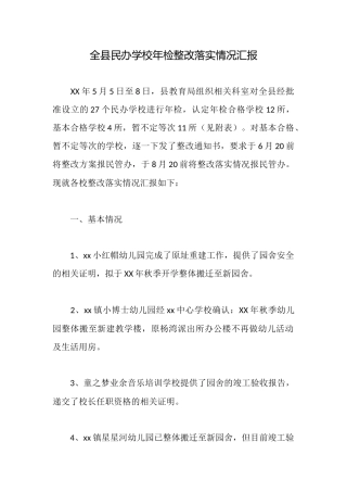 全县民办学校年检整改落实情况汇报
