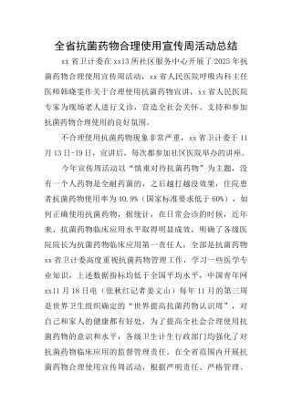全省抗菌药物合理使用宣传周活动总结