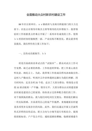 全面推进大众村新农村建设工作