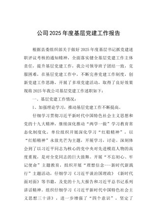 公司2025年度基层党建工作报告