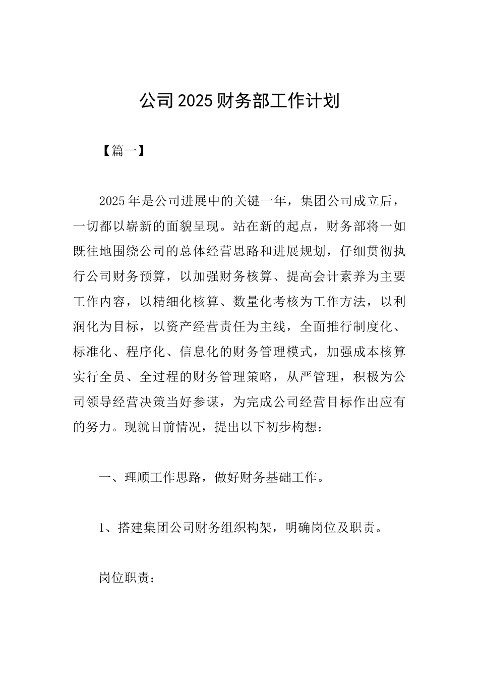 公司2025财务部工作计划_第1页