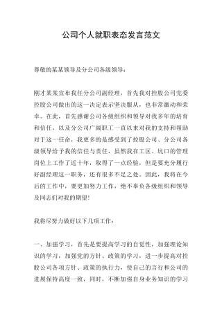 公司个人就职表态发言范文
