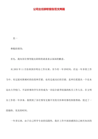 公司主任辞职报告范文两篇