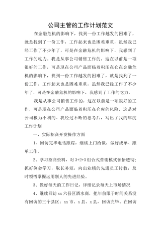 公司主管的工作计划范文