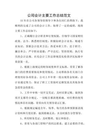 公司会计主要工作总结范文