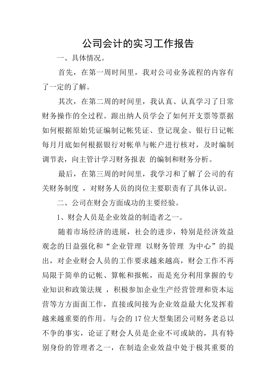 公司会计的实习工作报告_第1页