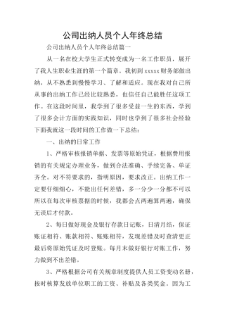 公司出纳人员个人年终总结