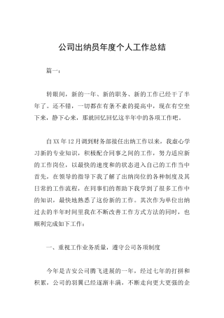 公司出纳员年度个人工作总结