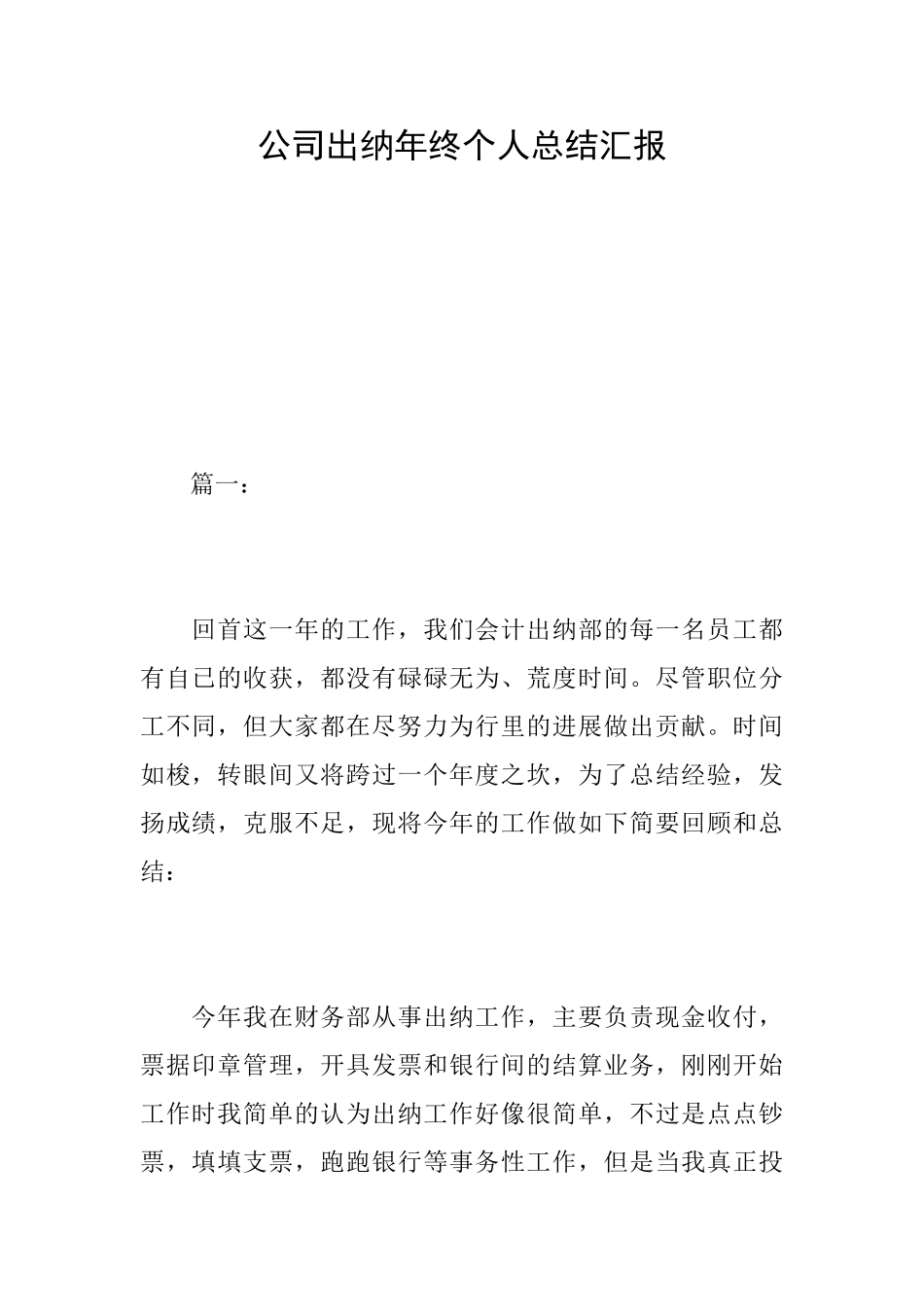 公司出纳年终个人总结汇报_第1页