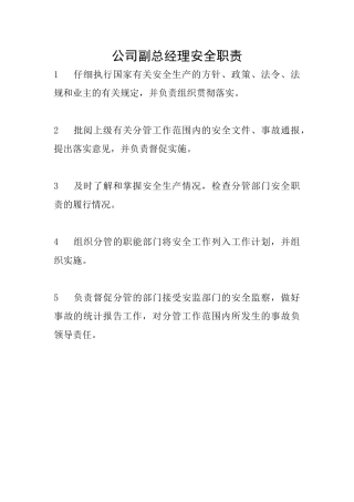 公司副总经理安全职责