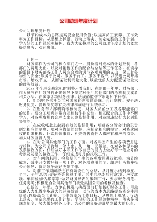 公司助理年度计划——