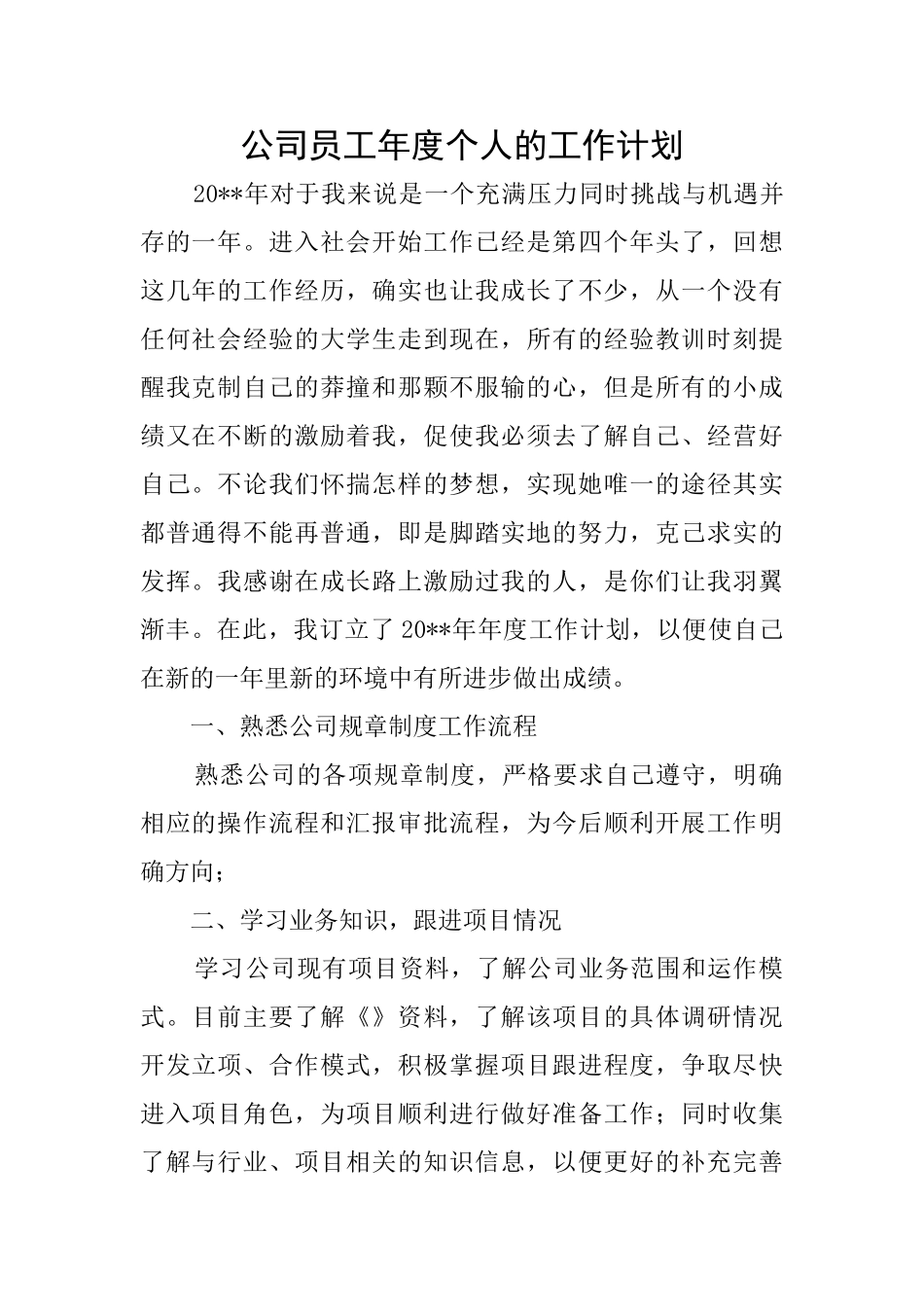 公司员工年度个人的工作计划_第1页