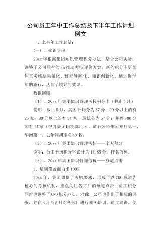 公司员工年中工作总结及下半年工作计划例文