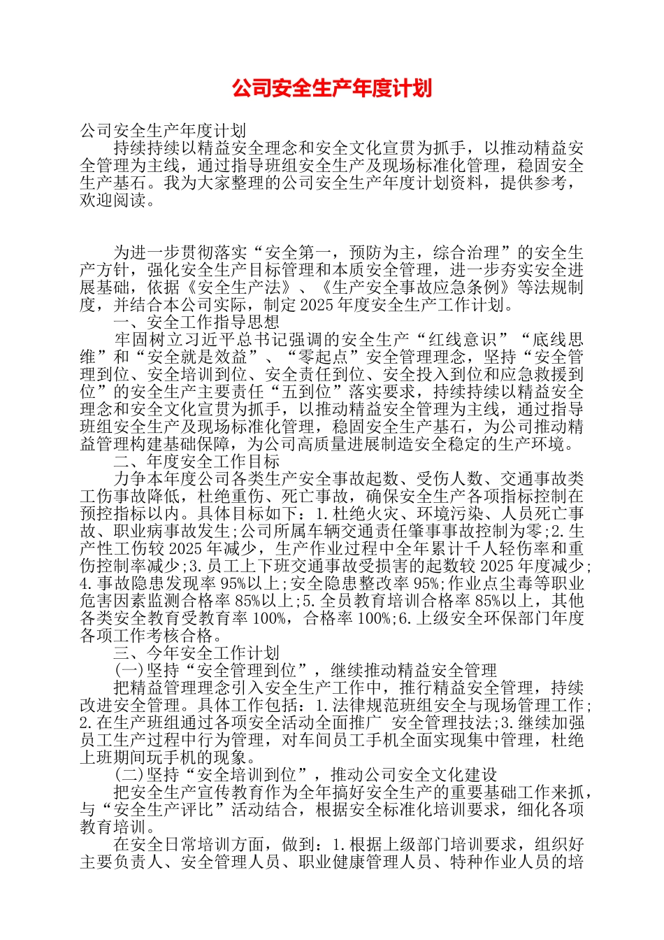 公司安全生产年度计划——_第1页