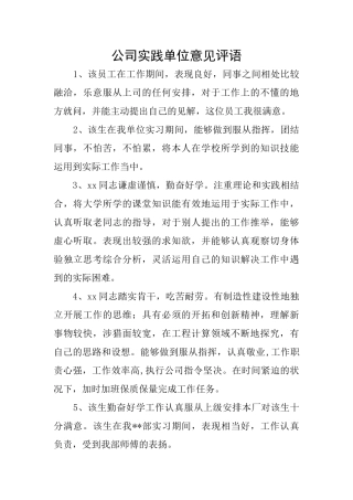 公司实践单位意见评语