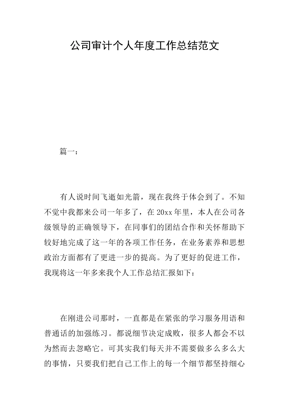 公司审计个人年度工作总结范文_第1页