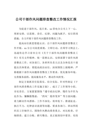 公司干部作风问题排查整改工作情况汇报
