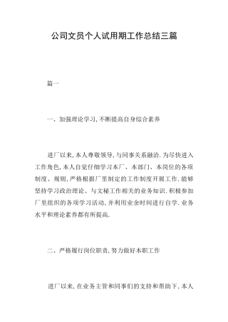 公司文员个人试用期工作总结三篇