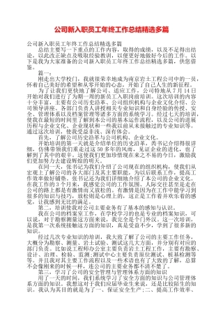 公司新入职员工年终工作总结精选多篇——