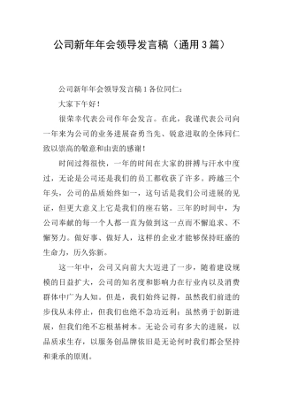 公司新年年会领导发言稿