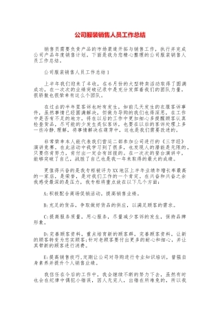 公司服装销售人员工作总结