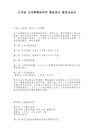 公司法公司章程如何写股权设立股东会决议——范本