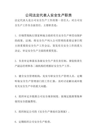 公司法定代表人安全生产职责