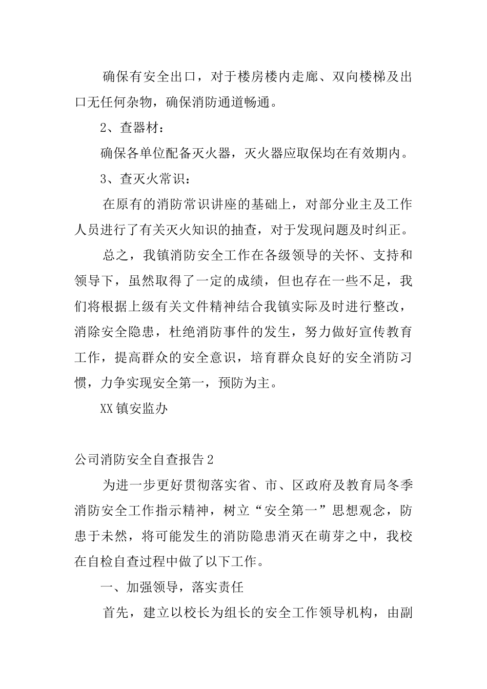 公司消防安全自查报告_第2页