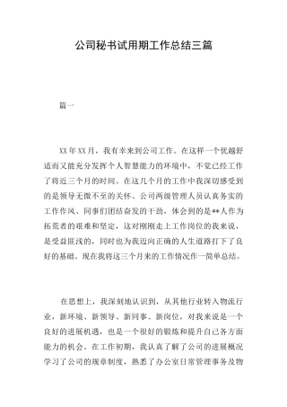 公司秘书试用期工作总结三篇