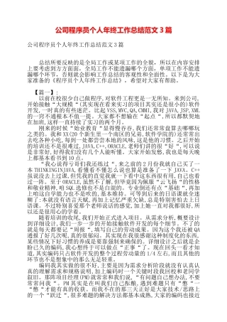公司程序员个人年终工作总结范文3篇——