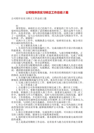 公司程序员实习转正工作总结2篇——