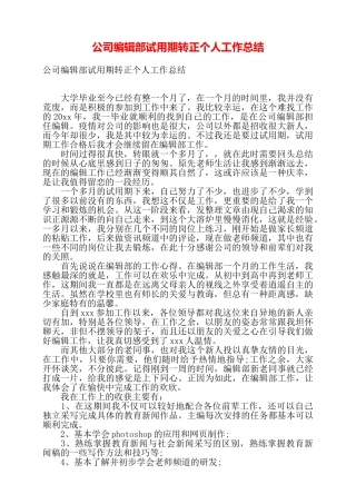 公司编辑部试用期转正个人工作总结——