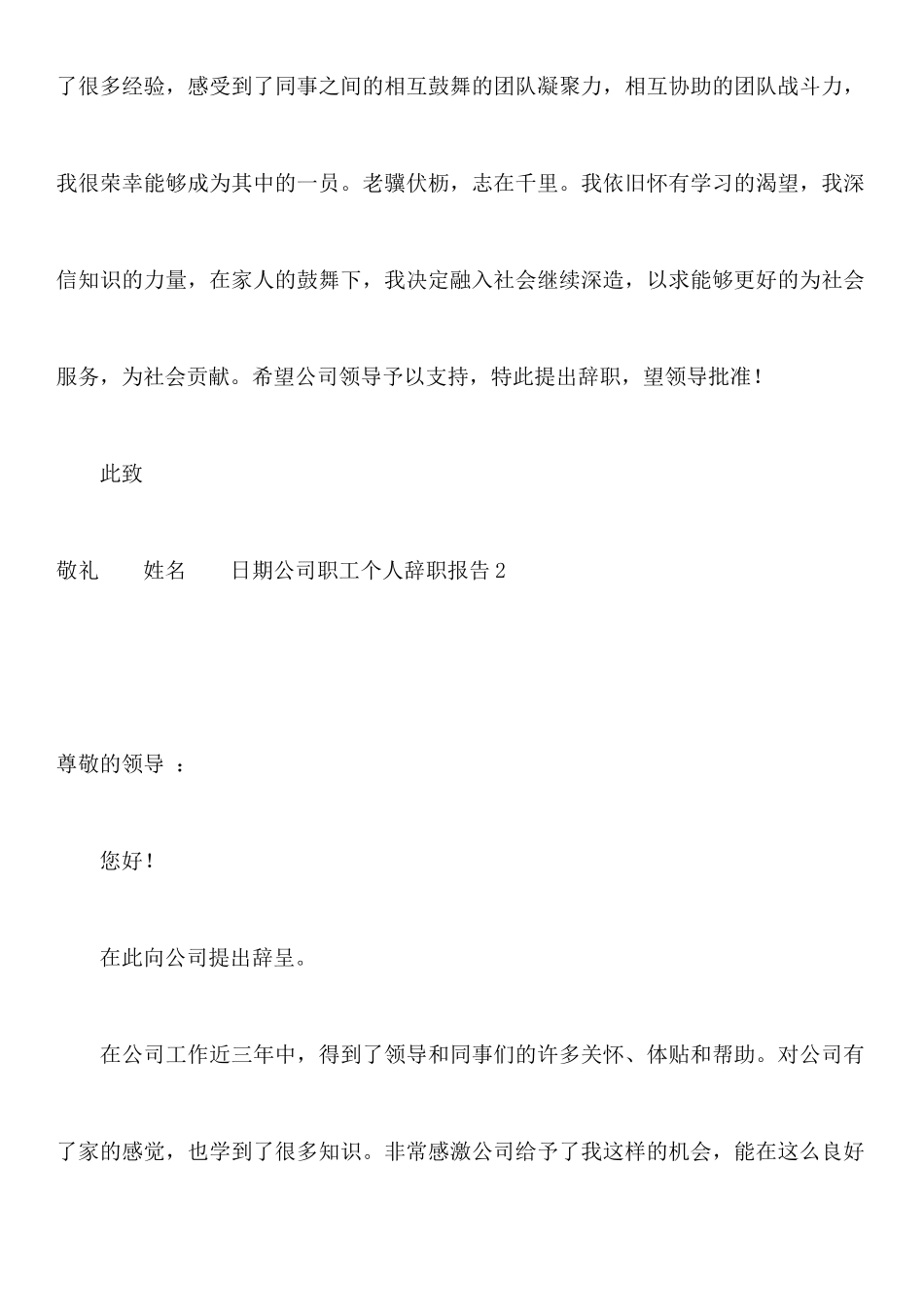 公司职工个人辞职报告_第2页