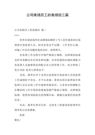 公司表扬员工的表扬信三篇