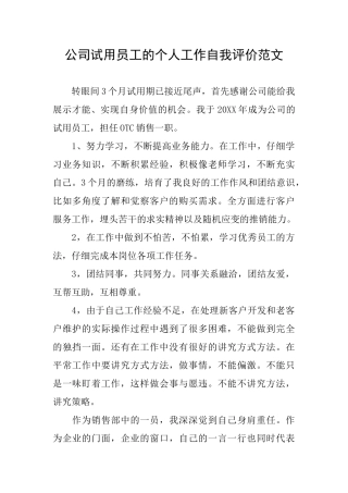 公司试用员工的个人工作自我评价范文