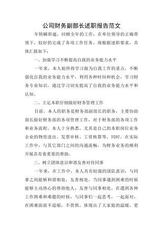 公司财务副部长述职报告范文