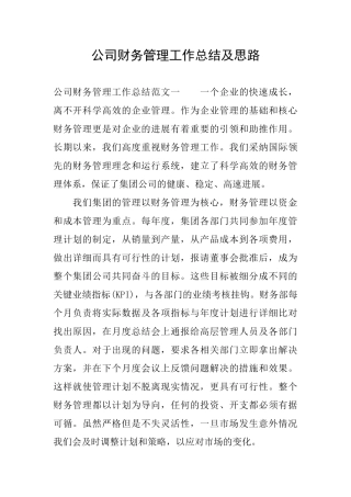 公司财务管理工作总结及思路
