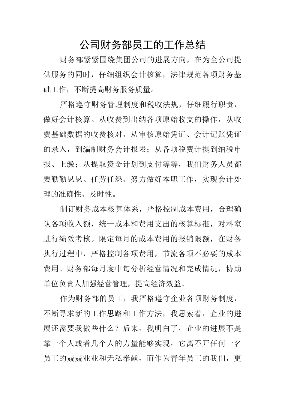公司财务部员工的工作总结_第1页