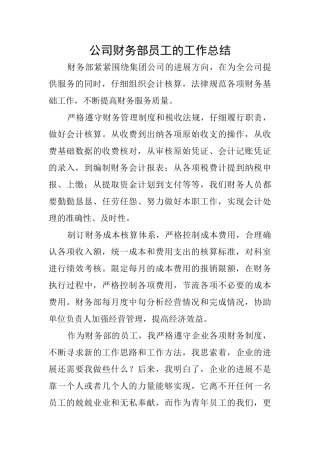 公司财务部员工的工作总结