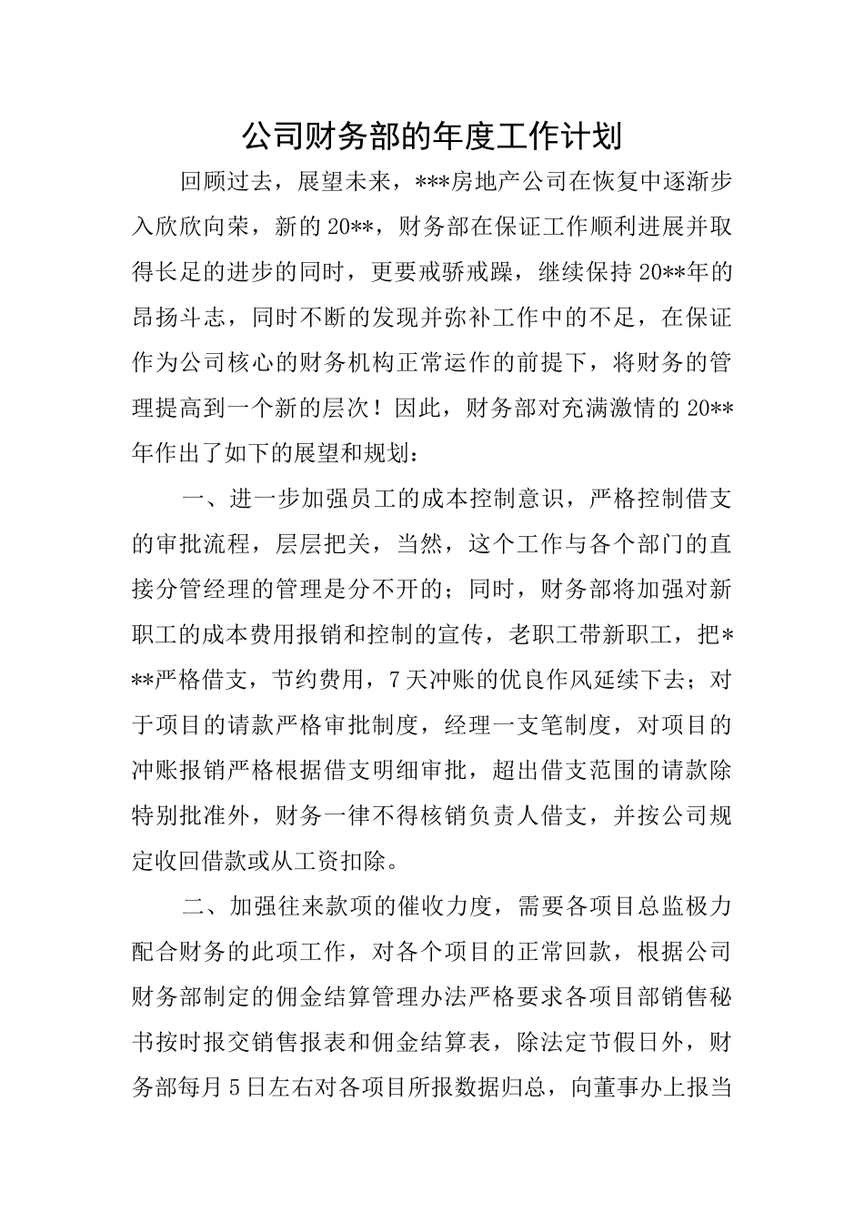 公司财务部的年度工作计划_第1页