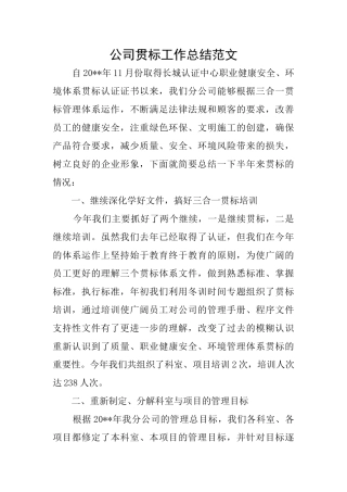 公司贯标工作总结范文