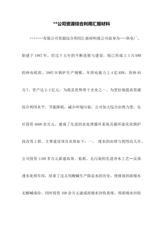 公司资源综合利用汇报材料