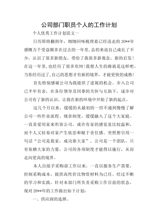公司部门职员个人的工作计划