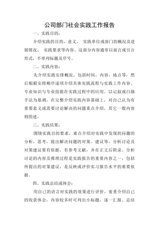 公司部门社会实践工作报告